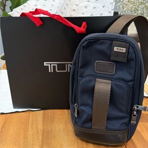 Tumi Alpha Bravo sling bag in navy